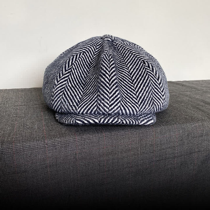 Boina octogonal de lana de invierno con estampado de espiga azul marino - image 1