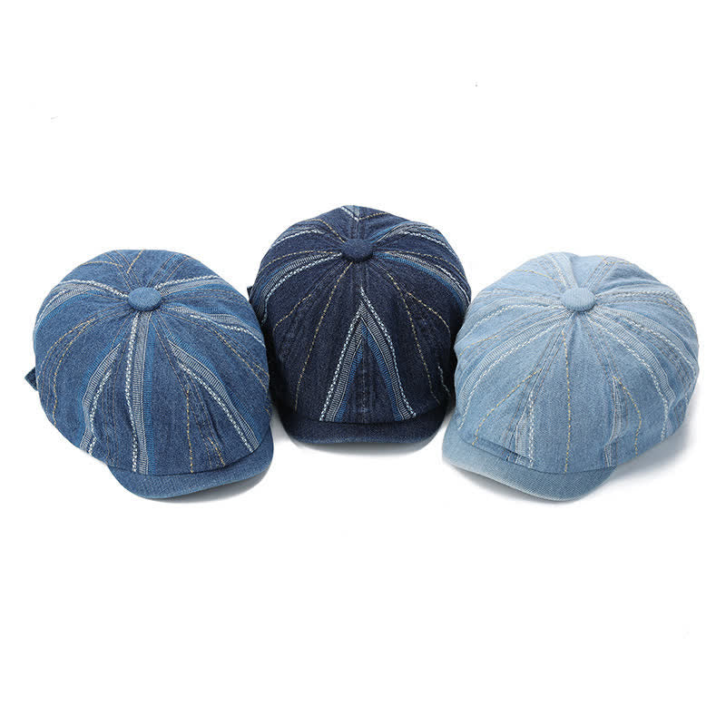 Gorra de vendedor de periódicos a rayas de mezclilla Sombrero de boina octogonal - image 1