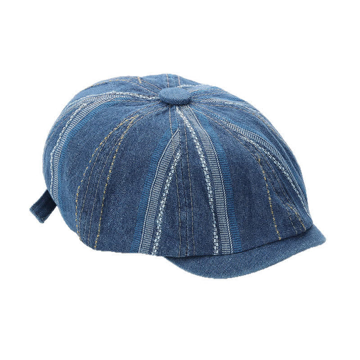 Gorra de vendedor de periódicos a rayas de mezclilla Sombrero de boina octogonal - image 4