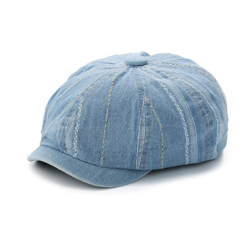 Gorra de vendedor de periódicos a rayas de mezclilla Sombrero de boina octogonal - image 10