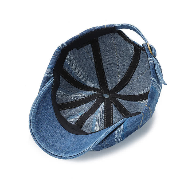Gorra de vendedor de periódicos a rayas de mezclilla Sombrero de boina octogonal - image 6