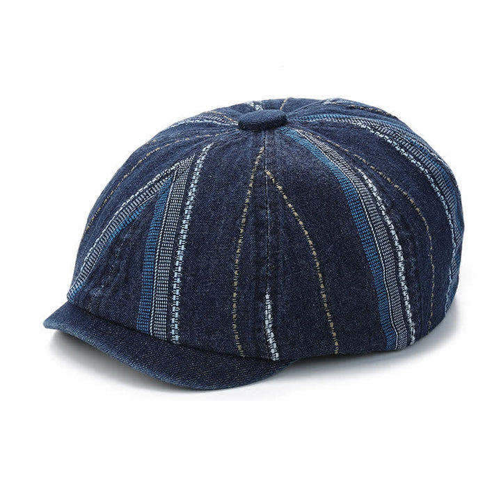 Gorra de vendedor de periódicos a rayas de mezclilla Sombrero de boina octogonal - image 2