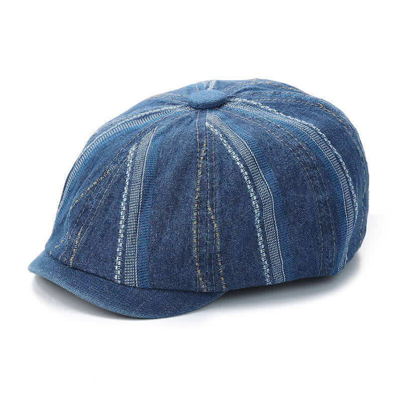 Gorra de vendedor de periódicos a rayas de mezclilla Sombrero de boina octogonal - image 5