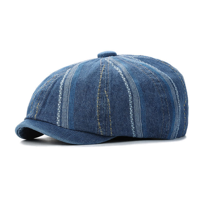 Gorra de vendedor de periódicos a rayas de mezclilla Sombrero de boina octogonal - Azul - Ajustable (22"-23 1/4") - image 3