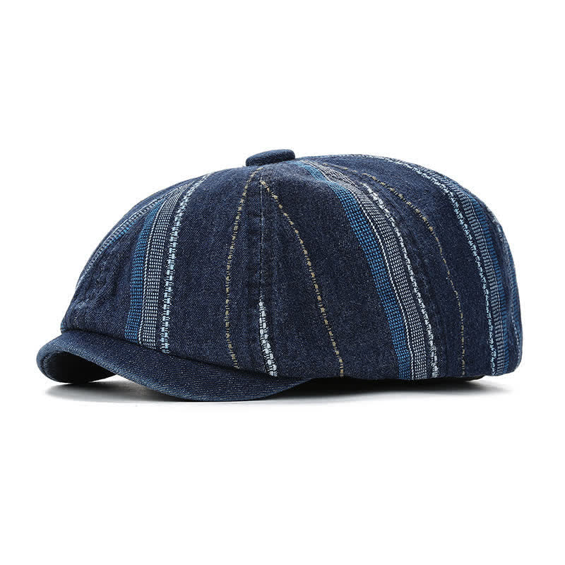 Gorra de vendedor de periódicos a rayas de mezclilla Sombrero de boina octogonal - Azul oscuro - Ajustable (22"-23 1/4") - image 0