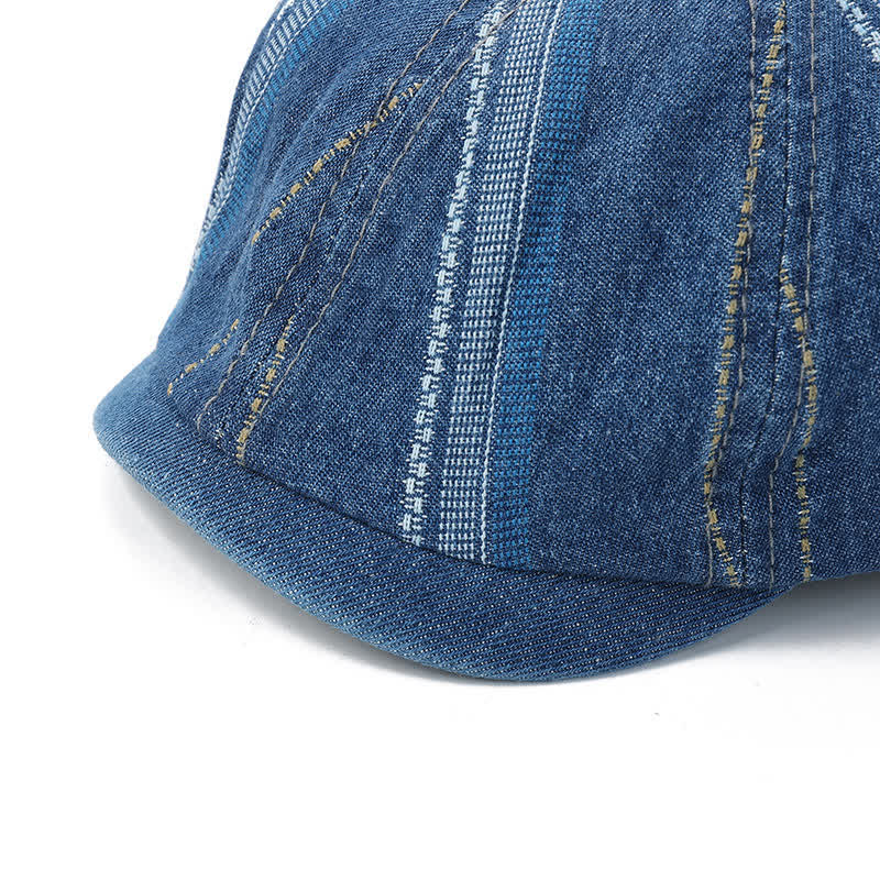 Gorra de vendedor de periódicos a rayas de mezclilla Sombrero de boina octogonal - image 7