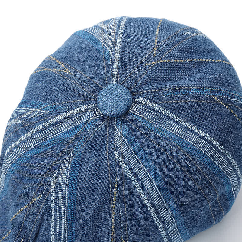 Gorra de vendedor de periódicos a rayas de mezclilla Sombrero de boina octogonal - image 8