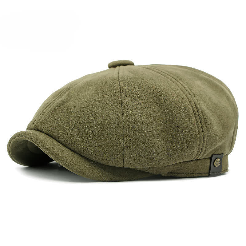 Boina octogonal de gamuza de color sólido estilo retro - Verde militar - Ajustable (21 5/8"-23 1/4") - image 13