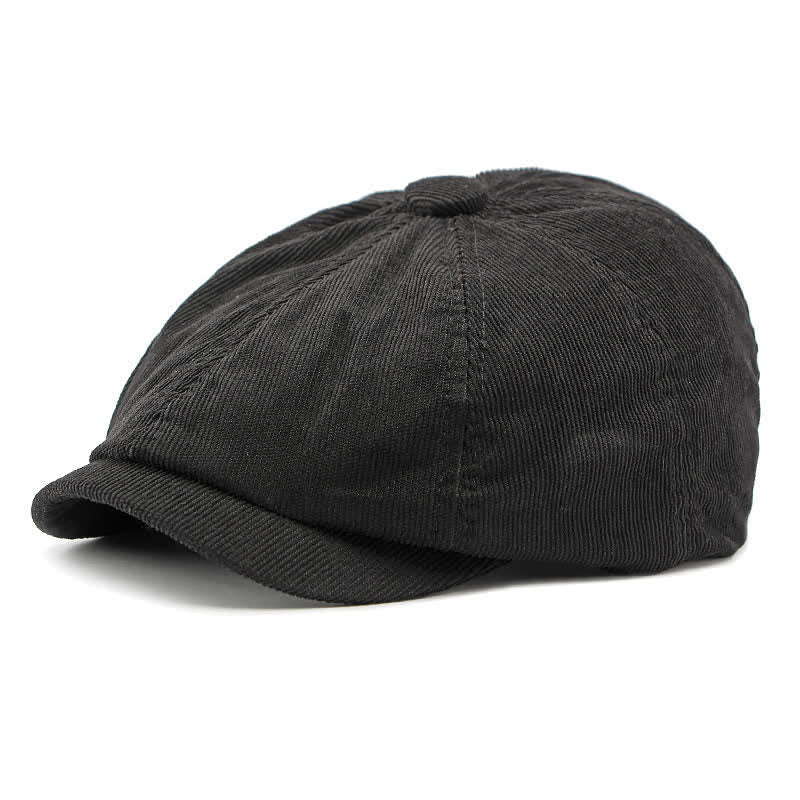 Gorro de boina octogonal Newsboy de pico de pato de pana - Negro - Ajustable (21 5/8"-23 1/4") - image 9