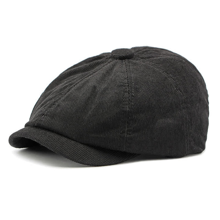 Gorro de boina octogonal Newsboy de pico de pato de pana - Negro - Ajustable (21 5/8"-23 1/4") - image 9