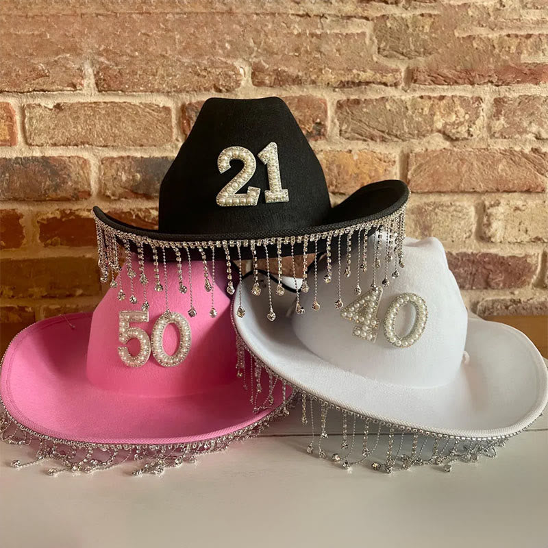 Pegatina digital con letras para sombrero de vaquero, diseño de borlas y perlas - image 0