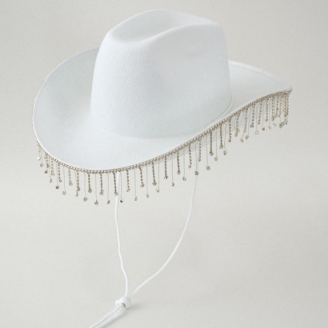 Pegatina digital con letras para sombrero de vaquero, diseño de borlas y perlas - Blanco - M(22"-22 7/8") - image 1