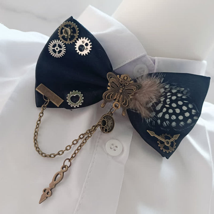 Pajarita de plumas con lunares blancos y engranajes estilo steampunk - image 2