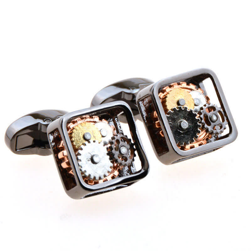 Gemelos Steampunk con engranajes mecánicos cuadrados para hombre - Gris - image 5