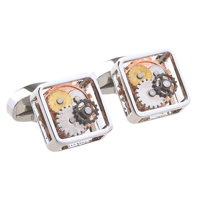 Gemelos Steampunk con engranajes mecánicos cuadrados para hombre - Plata - image 0
