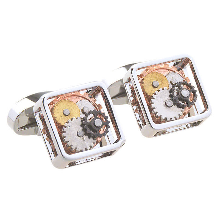Gemelos Steampunk con engranajes mecánicos cuadrados para hombre - Plata - image 0