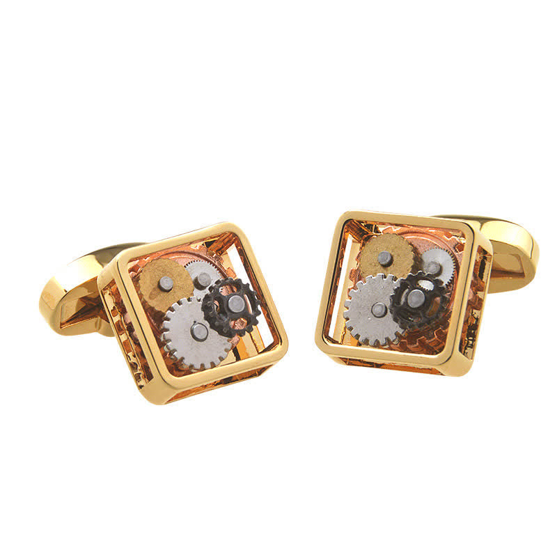 Gemelos Steampunk con engranajes mecánicos cuadrados para hombre - Oro - image 4