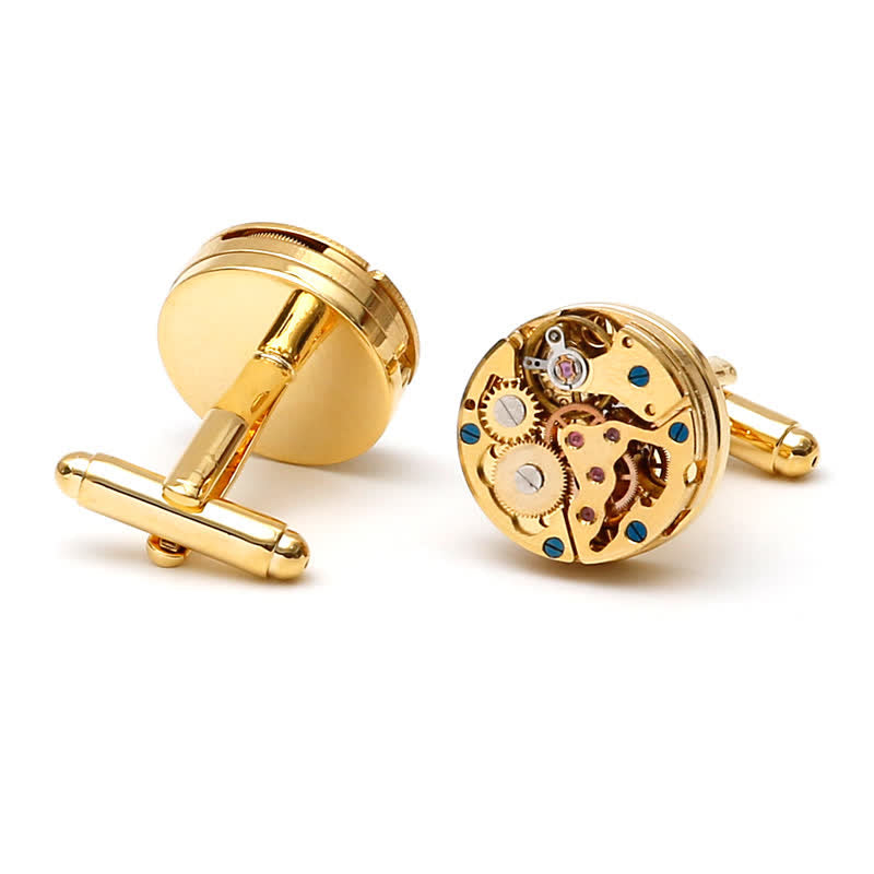 Exquisitos gemelos mecánicos Steampunk con engranajes dorados - Oro - image 0