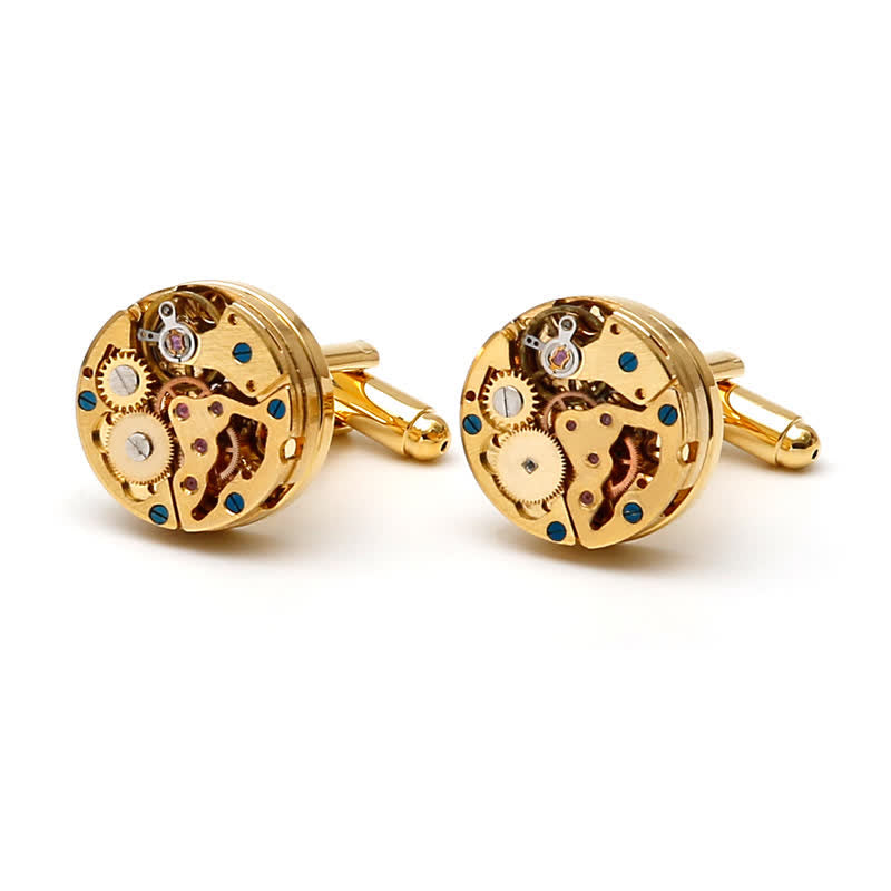 Exquisitos gemelos mecánicos Steampunk con engranajes dorados - image 6