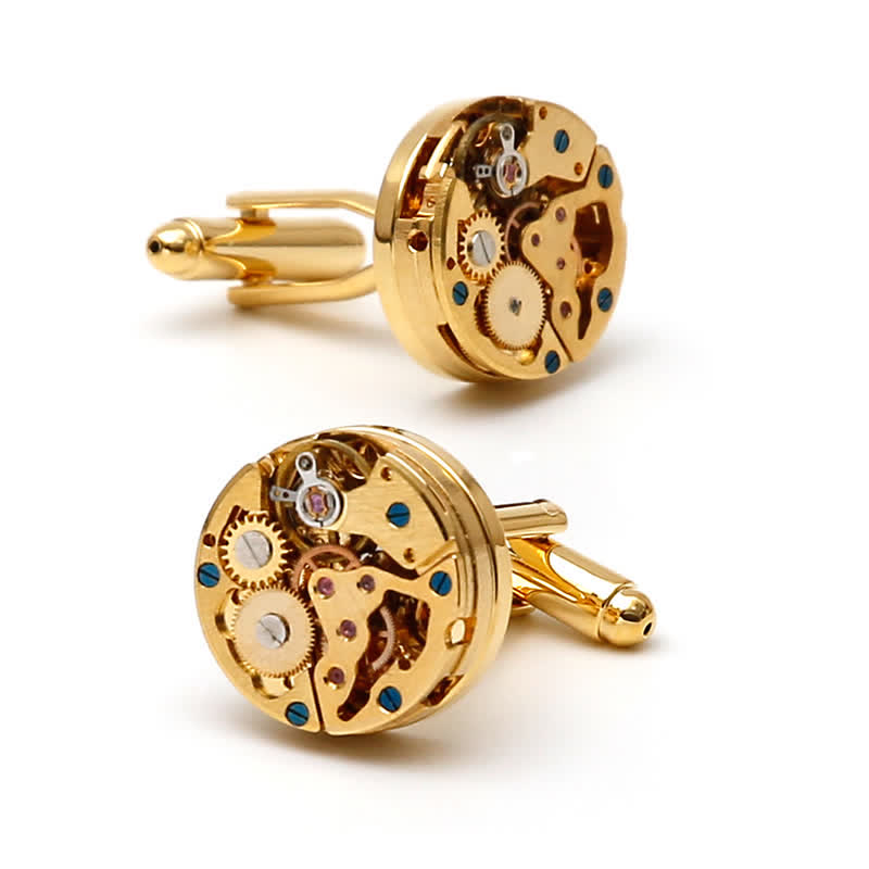 Exquisitos gemelos mecánicos Steampunk con engranajes dorados - image 5