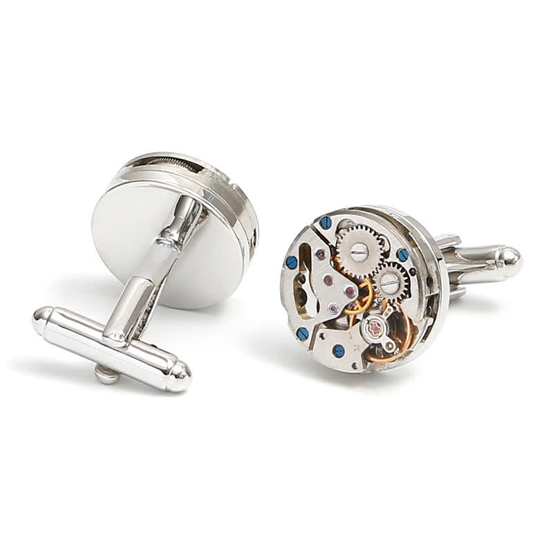 Exquisitos gemelos mecánicos de plata con engranajes Steampunk - Plata - image 0