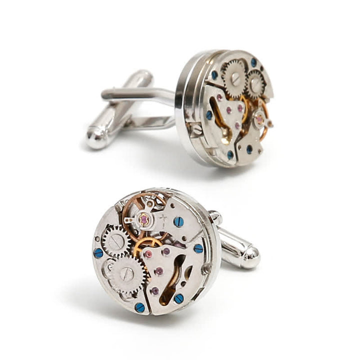 Exquisitos gemelos mecánicos de plata con engranajes Steampunk - image 5