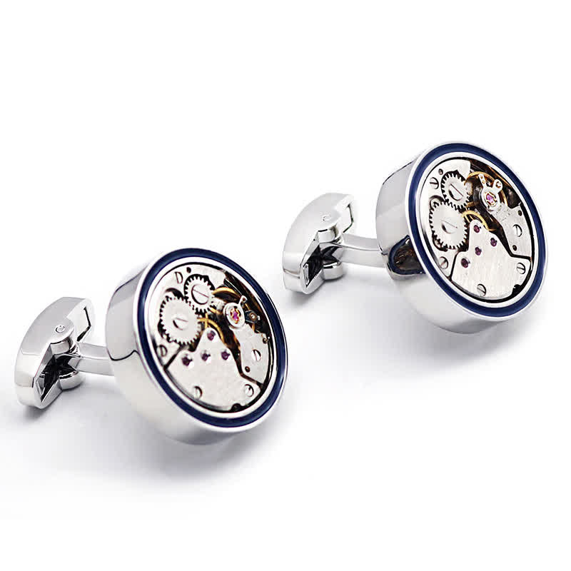 Gemelos de anillo azul con engranajes Steampunk y forma de movimientos mecánicos - image 4