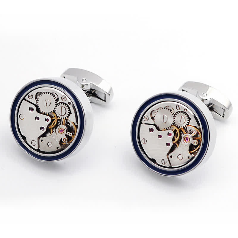 Gemelos de anillo azul con engranajes Steampunk y forma de movimientos mecánicos - image 3