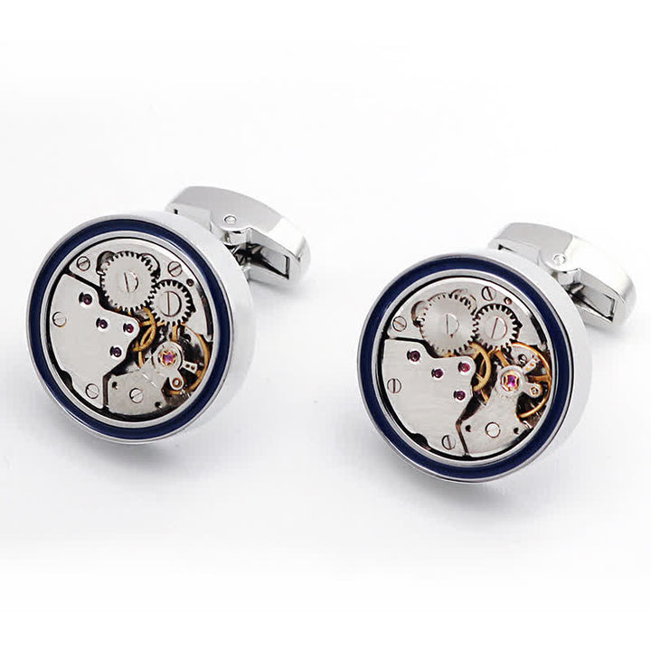 Gemelos de anillo azul con engranajes Steampunk y forma de movimientos mecánicos - image 3