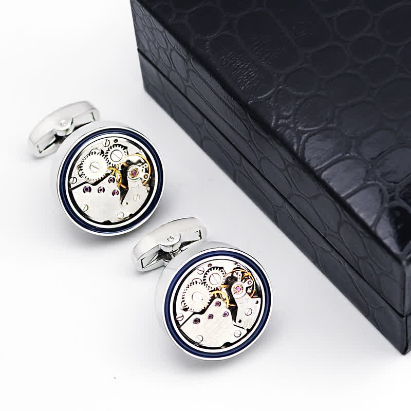 Gemelos de anillo azul con engranajes Steampunk y forma de movimientos mecánicos - image 5