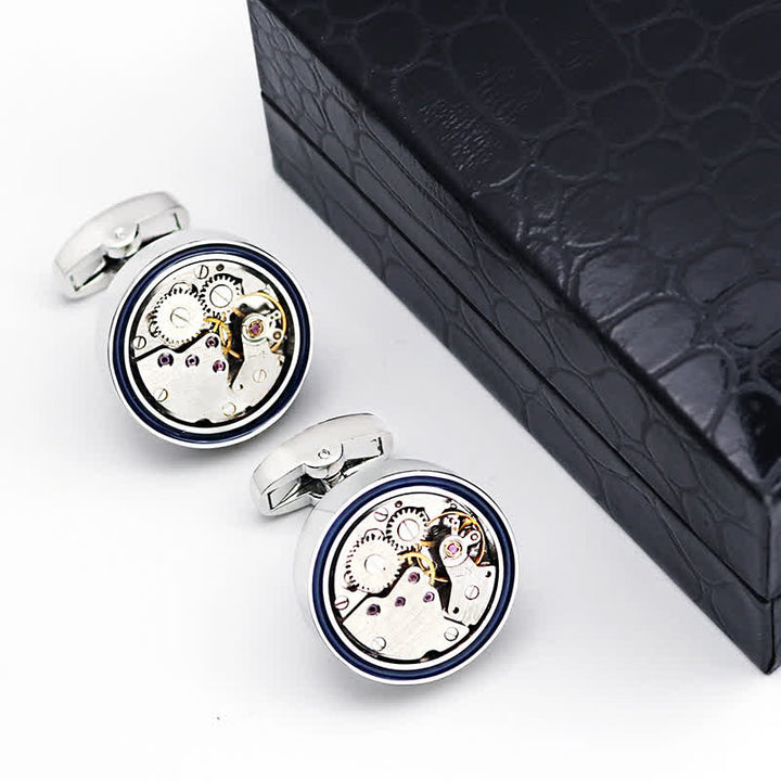 Gemelos de anillo azul con engranajes Steampunk y forma de movimientos mecánicos - image 5