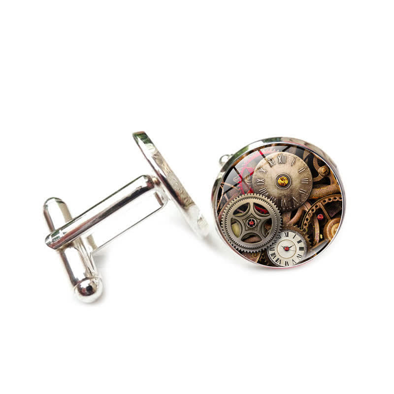 Gemelos con diseño de engranajes Steampunk vintage - Estilo #8 - image 11