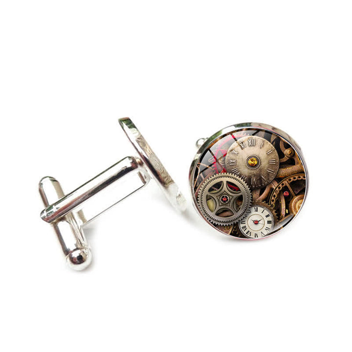 Gemelos con diseño de engranajes Steampunk vintage - Estilo #8 - image 11