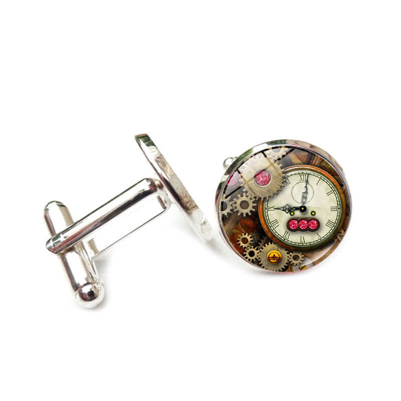 Gemelos con diseño de engranajes Steampunk vintage - Estilo #4 - image 7