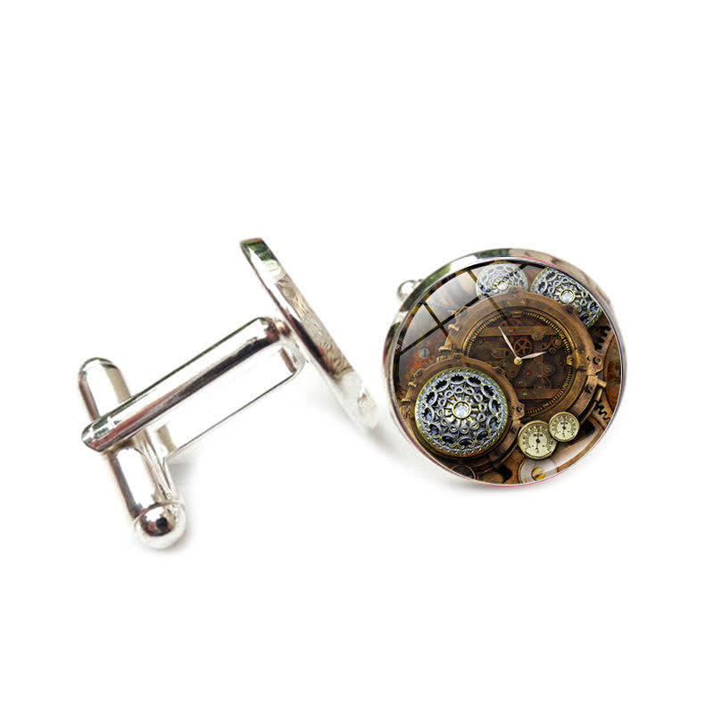 Gemelos con diseño de engranajes Steampunk vintage - Estilo #6 - image 9