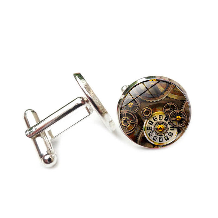 Gemelos con diseño de engranajes Steampunk vintage - Estilo #7 - image 10
