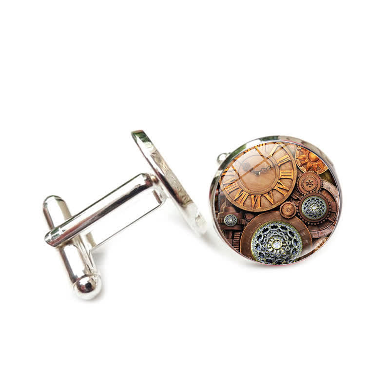 Gemelos con diseño de engranajes Steampunk vintage - Estilo #5 - image 8