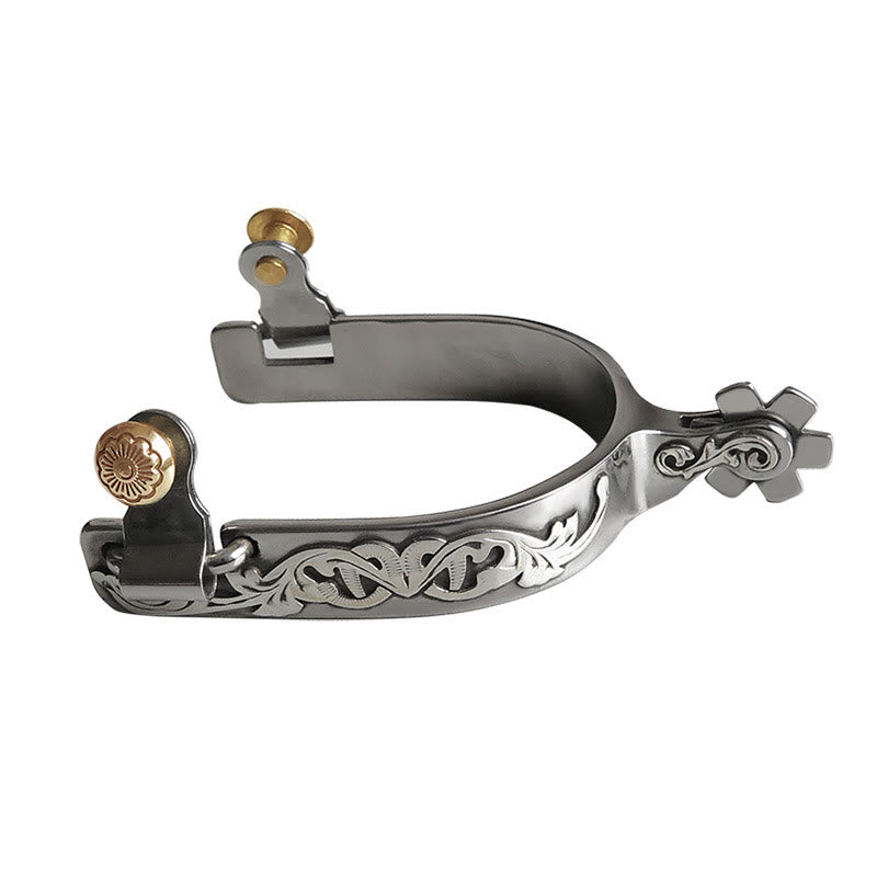 Espuelas de vaquero de Halloween talladas a mano en plata con engranajes - image 0