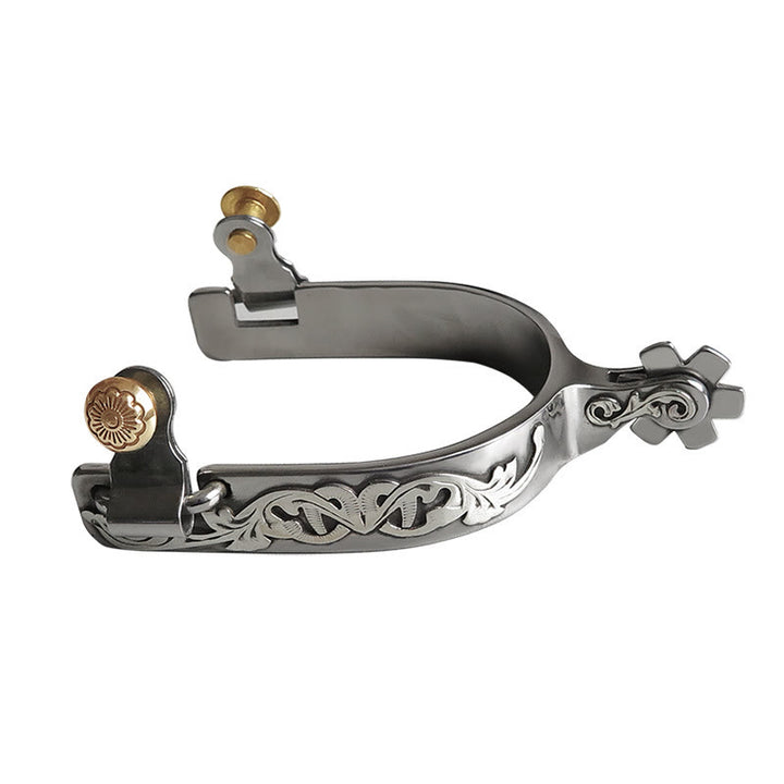 Espuelas de vaquero de Halloween talladas a mano en plata con engranajes - image 0