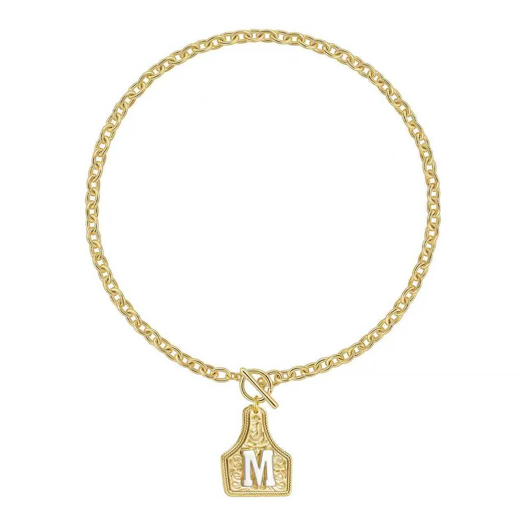 Collar con colgante de letra en relieve exquisito de oro y plata - image 2