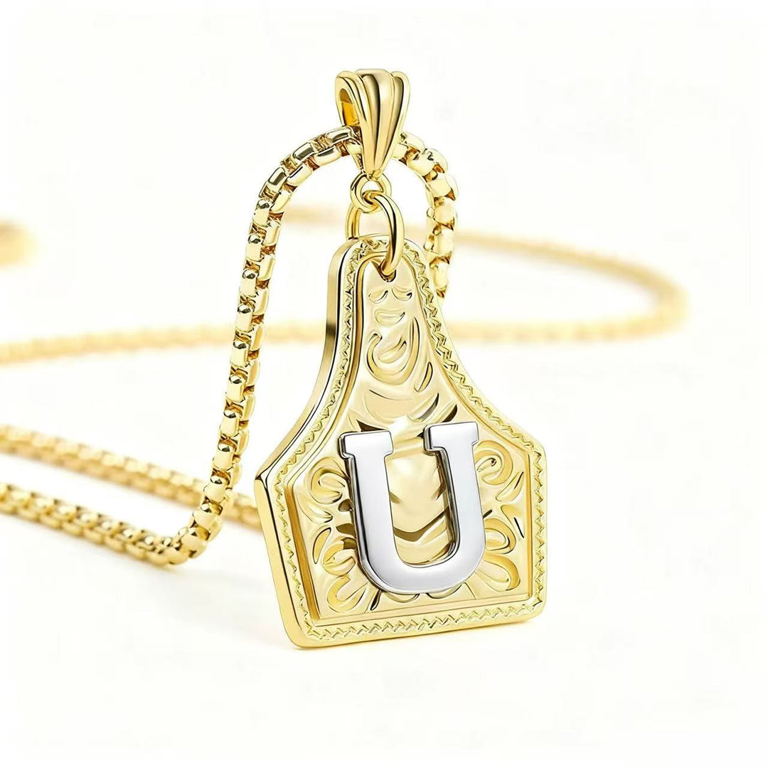 Collar con colgante de letra en relieve exquisito de oro y plata - Dorado - U - image 24
