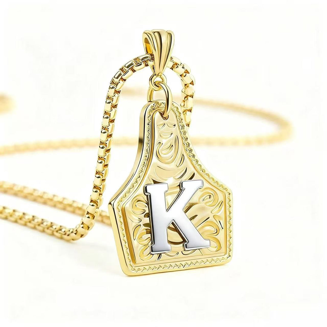 Collar con colgante de letra en relieve exquisito de oro y plata - Dorado - K - image 14
