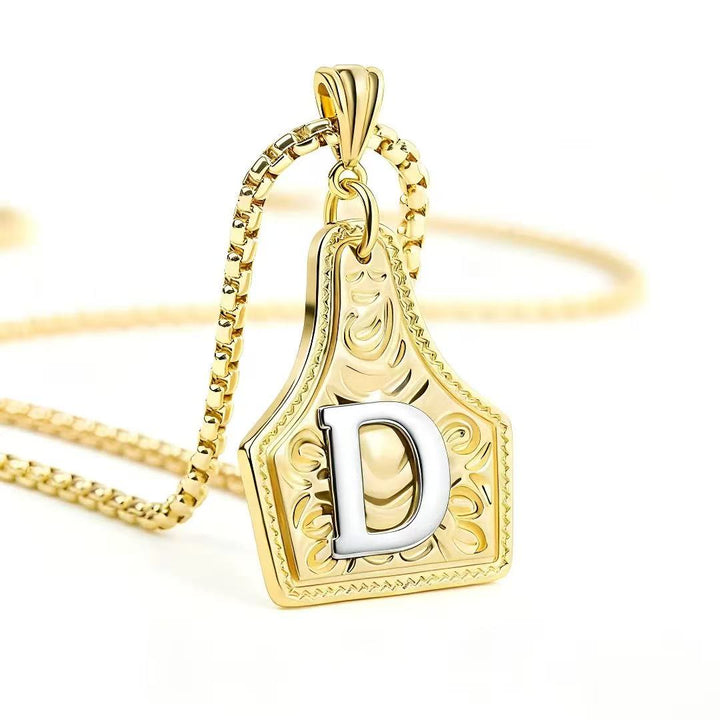 Collar con colgante de letra en relieve exquisito de oro y plata - Dorado - D - image 7