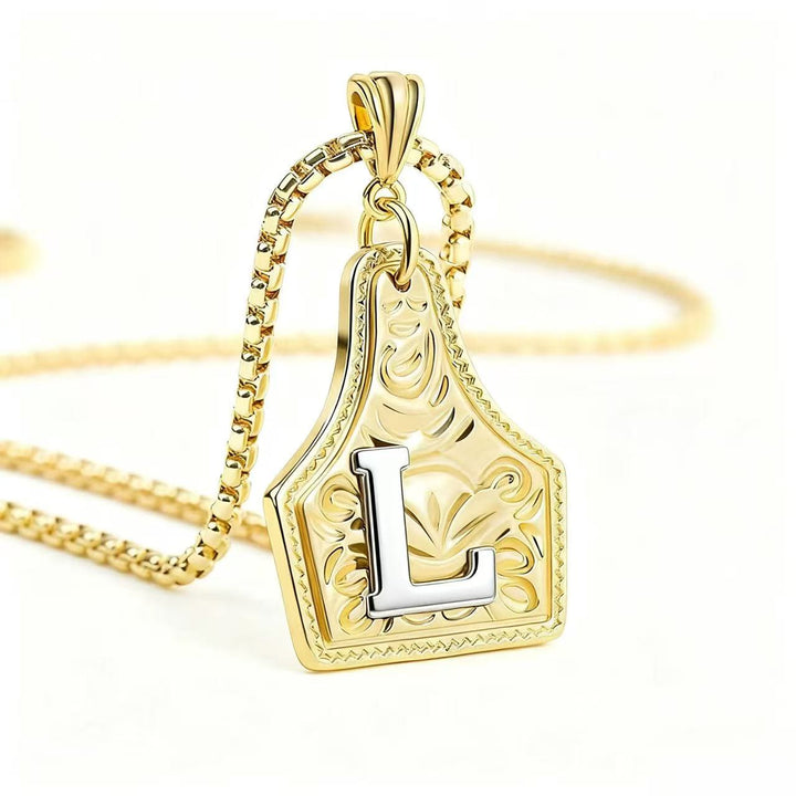 Collar con colgante de letra en relieve exquisito de oro y plata - Dorado - L - image 15