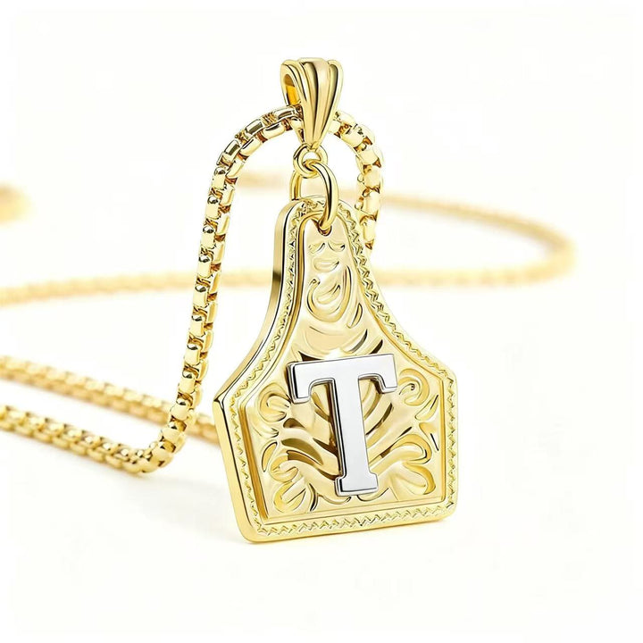 Collar con colgante de letra en relieve exquisito de oro y plata - Dorado - T - image 23