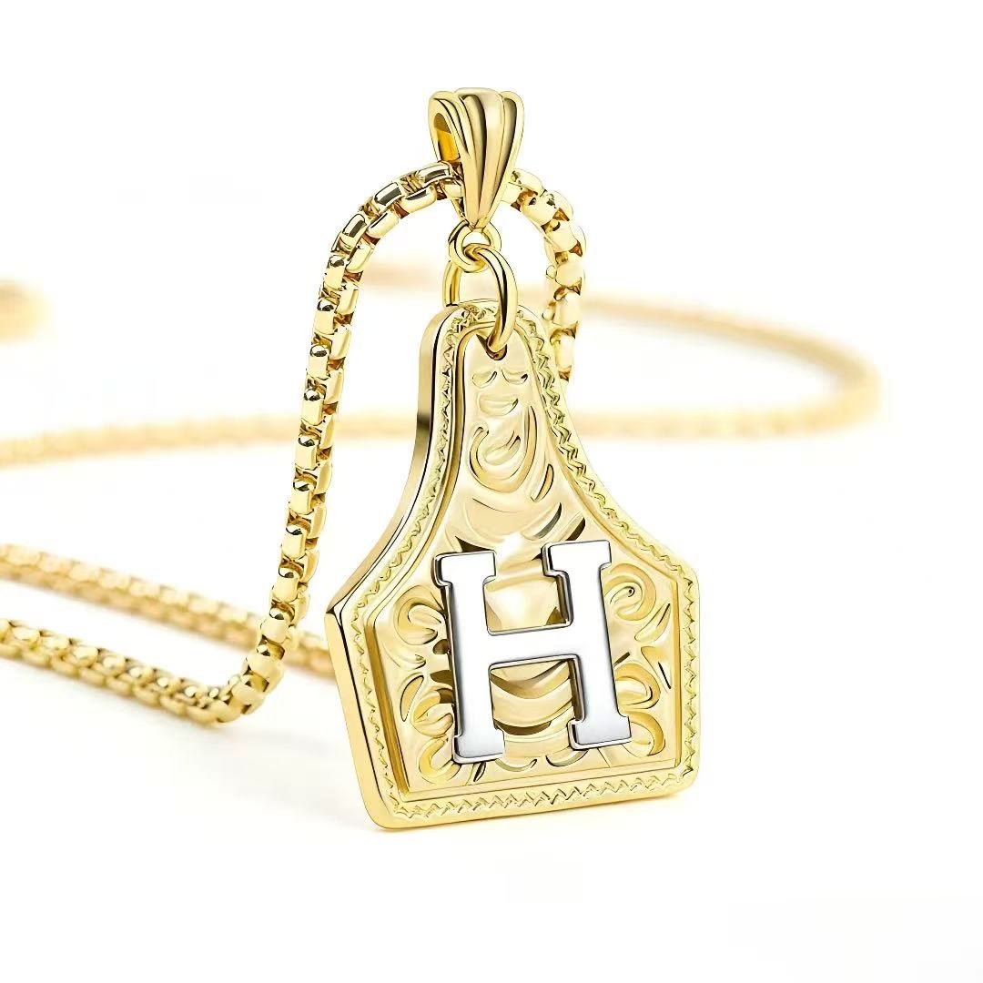 Collar con colgante de letra en relieve exquisito de oro y plata - Dorado - H - image 11