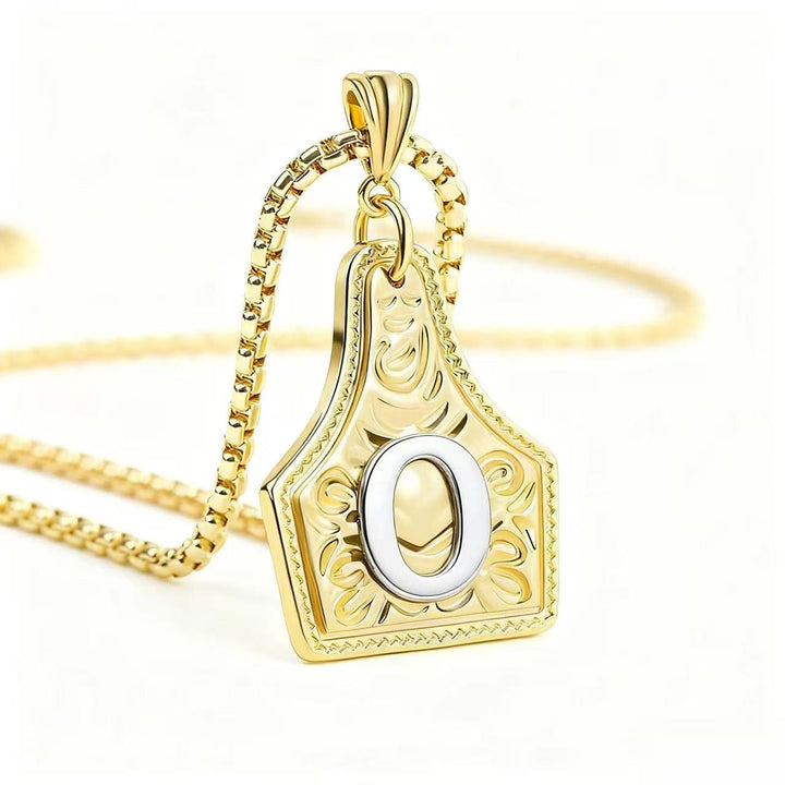 Collar con colgante de letra en relieve exquisito de oro y plata - Dorado - Oh - image 18