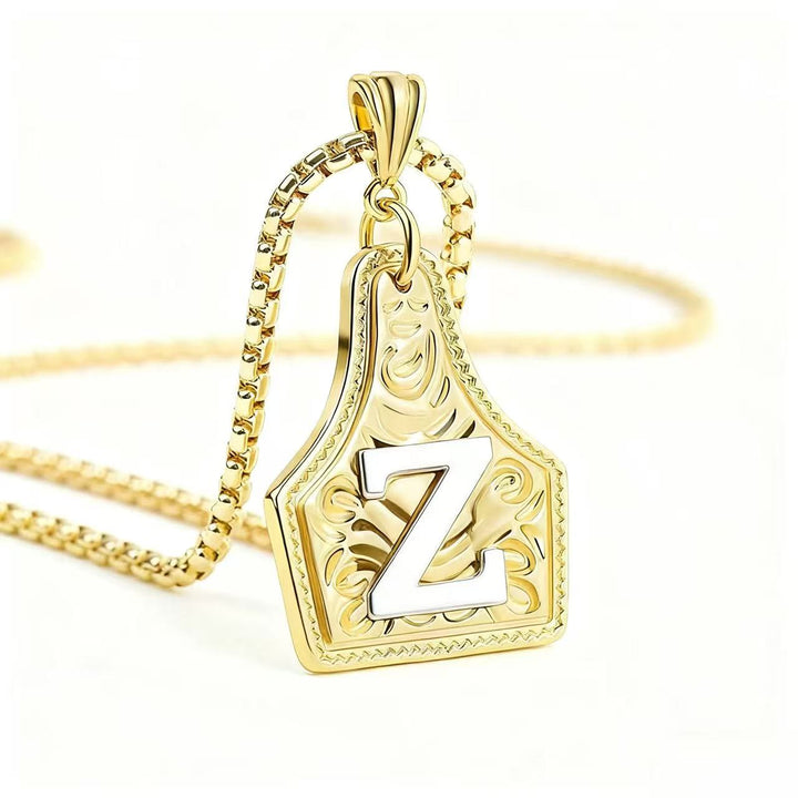 Collar con colgante de letra en relieve exquisito de oro y plata - Dorado - Z - image 29