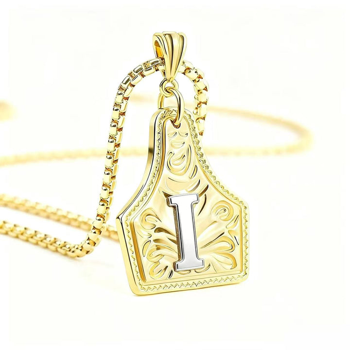 Collar con colgante de letra en relieve exquisito de oro y plata - Dorado - I - image 12