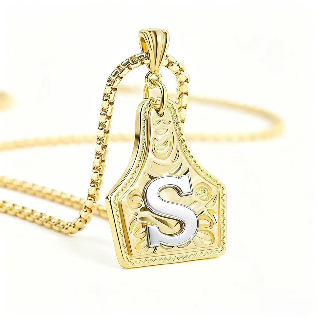 Collar con colgante de letra en relieve exquisito de oro y plata - Dorado - S - image 22
